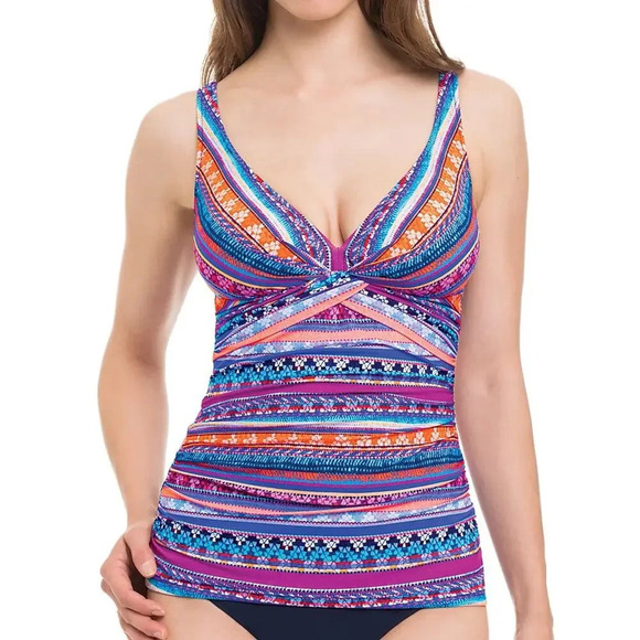 NWT Gottex Women's Geometric Halter Tankini Swim Top Size‎ 6 Multicolor - Picture 1 of 5